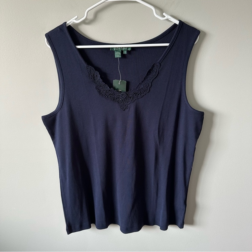 Lauren Ralph Lauren NWT Navy Blue Lace Floral Tank Top Set (2) Size 2X Y2K - Picture 2 of 14